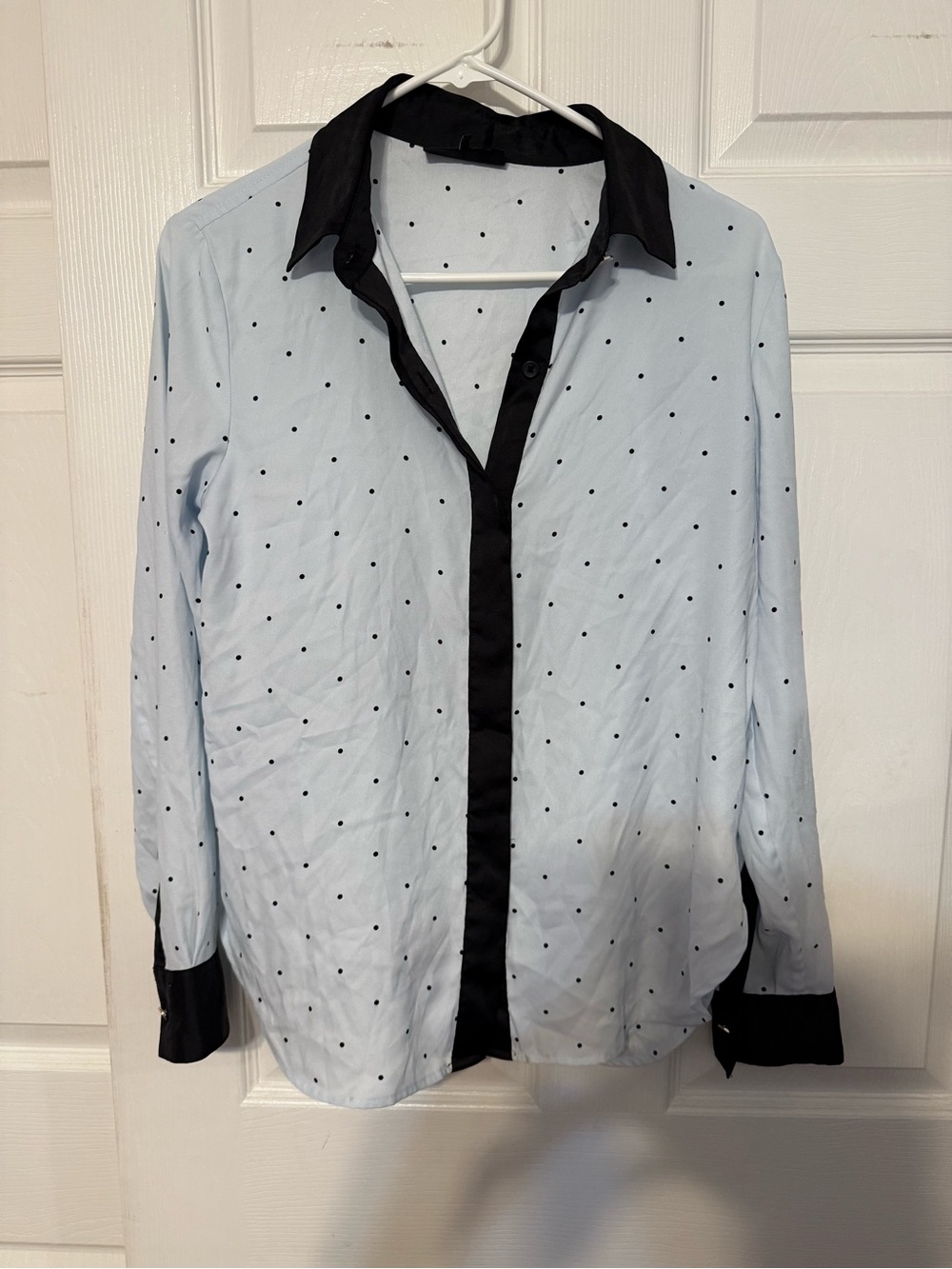 DKNY Light Blue Polka Dot Button-Down Shirt with Black Trim